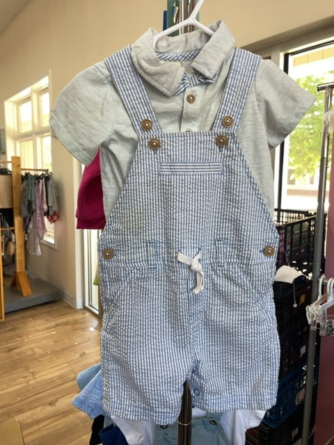 first impressions striped overall set (size: 6m, consigner id: 00F)