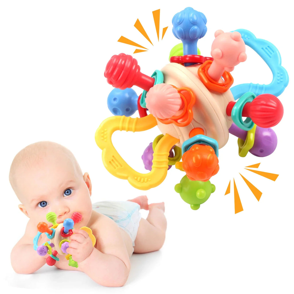 Baby Silicone Manhattan Ball – Soft Teether & Rattle Toy 0–12 Months