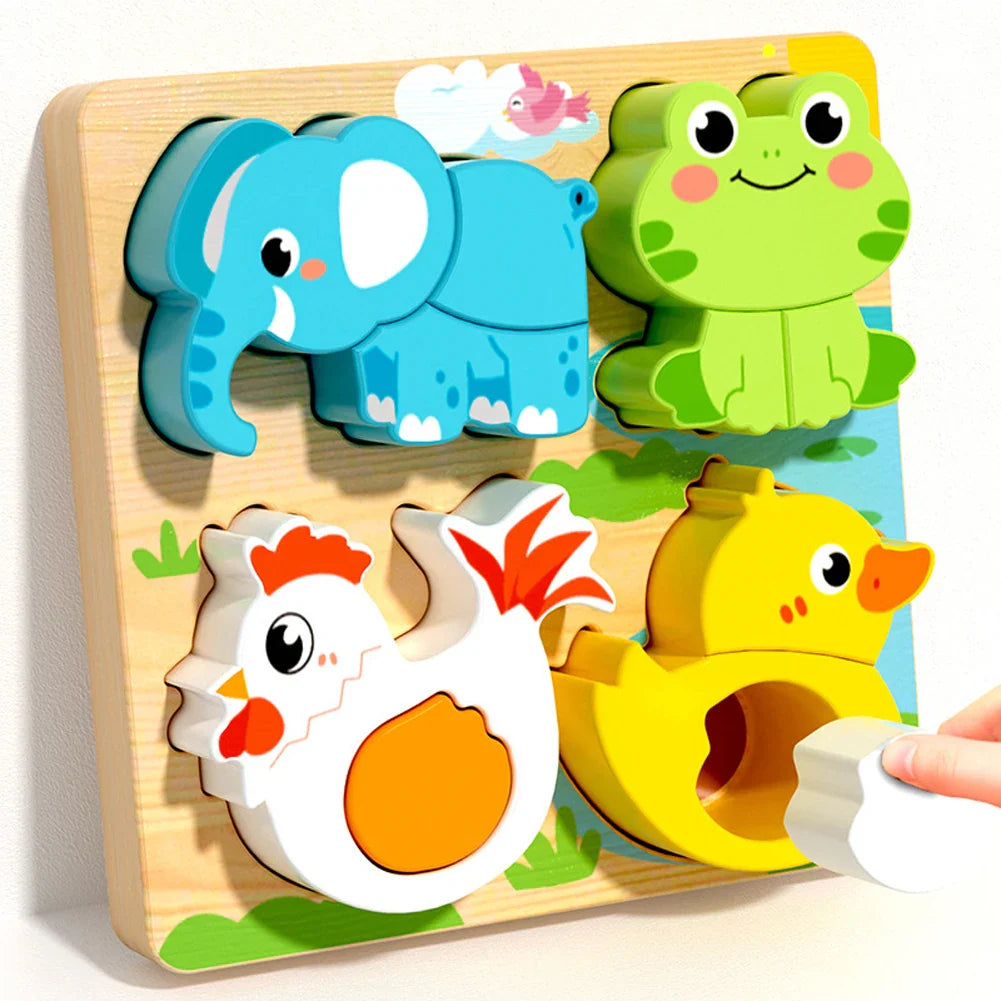 4-in-1 Wooden 3D Cartoon Animal Puzzle | Educational Toy for Kids