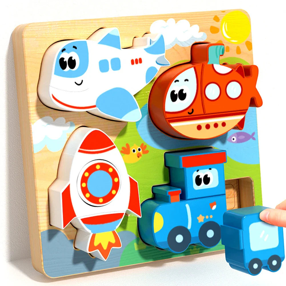 4-in-1 Wooden 3D Cartoon Animal Puzzle | Educational Toy for Kids
