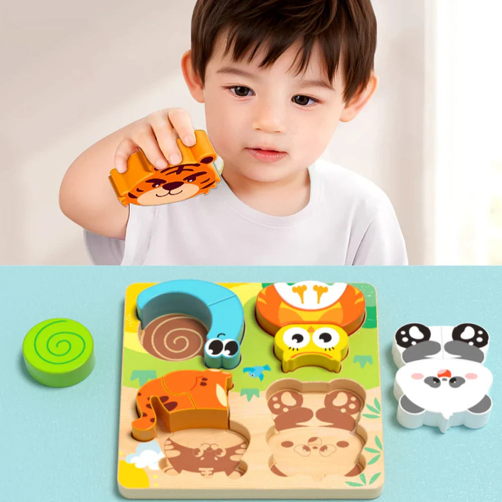 4-in-1 Wooden 3D Cartoon Animal Puzzle | Educational Toy for Kids