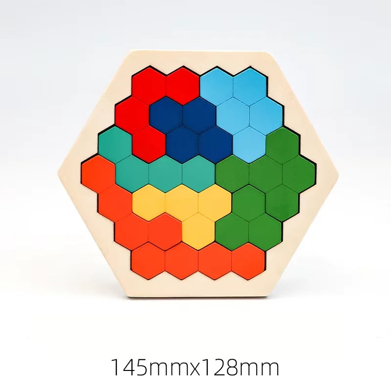 Wooden Blocks Puzzle Toy – Montessori 3D Tangram Brain Teasers