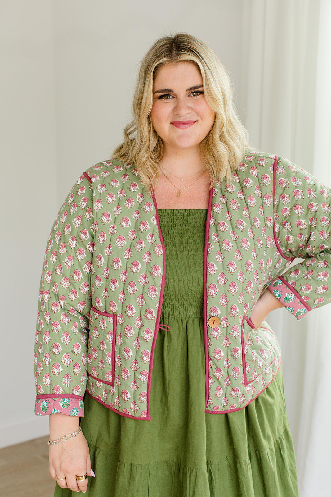 The Emily *Reversible* Quilted Jacket in Pistachio Pink - Final Sale