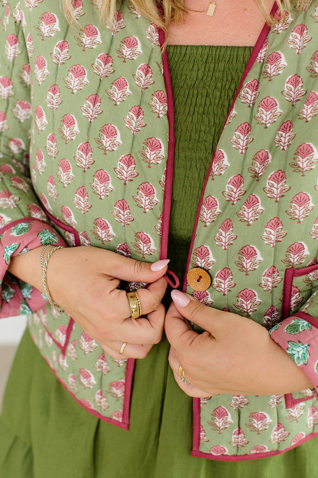 The Emily *Reversible* Quilted Jacket in Pistachio Pink - Final Sale