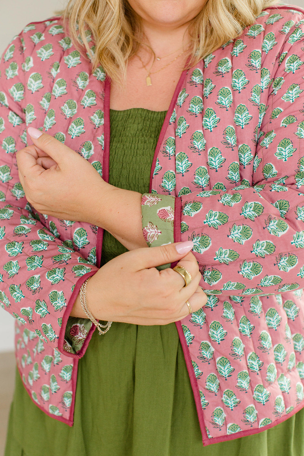 The Emily *Reversible* Quilted Jacket in Pistachio Pink - Final Sale