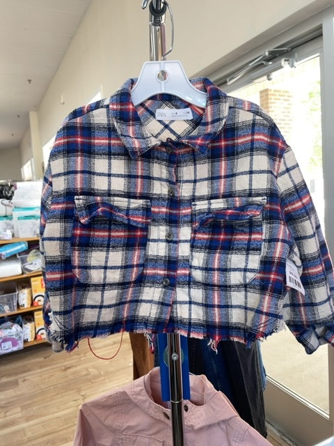 blue  plaid flannel, 6T