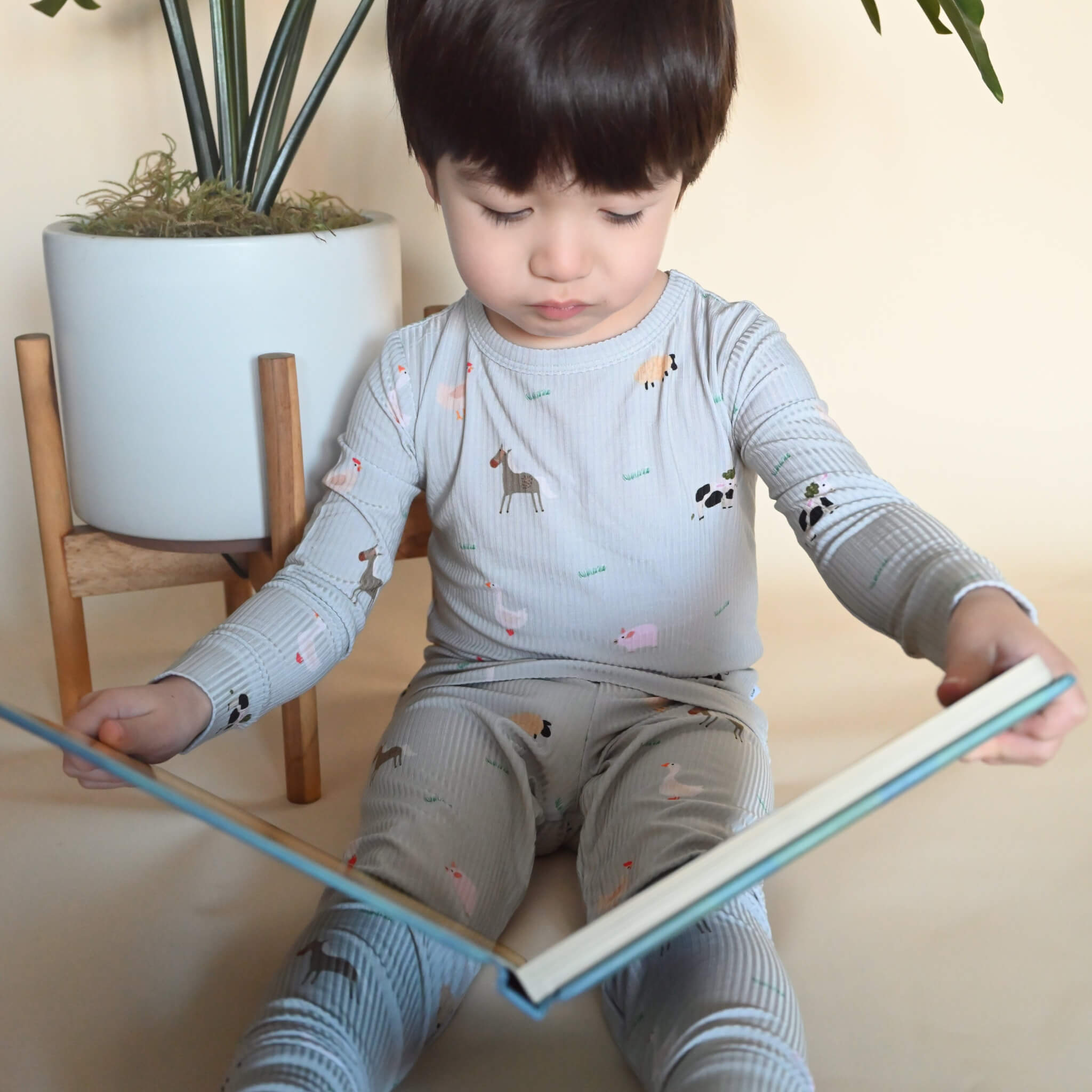 Ribbed Farm Animals Two-Piece Pajamas